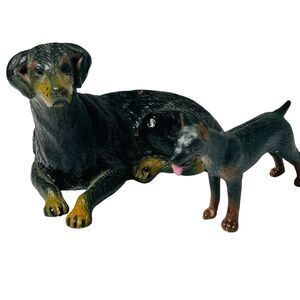 Vintage Doberman Plastic Figurines Lot of 2 New Ray Novelty 1988 and Tongue Out